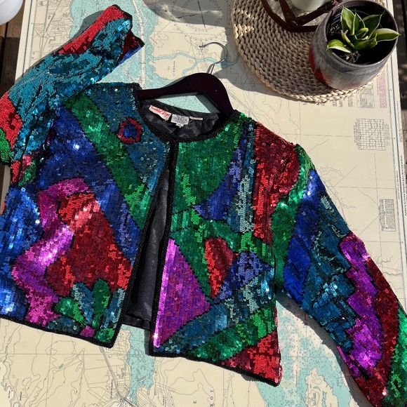 Vintage Scarlet Rage Sequin Silk Lined Jacket - Picture 1 of 6